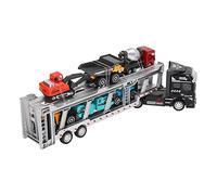 Saluaqui 7 in 1 Transport Truck Toy Set with Alloy Pull Back Function - 12.6in Red Carrier Model with 6 Small Engineering Vehicles for Construction Play (Black, with Modern Engineering Vehicle)
