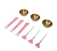 Saluaqui 9 Piece Facial Spa Set 3 Stainless Steel Mixing Bowls Fan Brushes Spatulas for Preparation Application with Glossy Finish Soft Nylon Ergonomic Design (Gold)