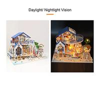 Saluaqui DIY Wooden Dollhouse Kit with Furniture and LED Light - Legend of Blue Sea Theme, Miniature 3D Model with Beachside Scenery and Open Balcony