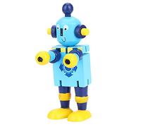 Saluaqui Educational Wooden Robot Toys for Kids - Interactive and Imaginative Learning Toy - Flexible Red Wooden Robot with Cute Design (Blue)