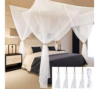 Saluaqui Elegant Bed Canopy Curtains with 4 Doors & Storage Bag, Easy Install Square Polyester Mesh for Queen/King - 190x210x240cm, Black (White)