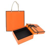Saluaqui Elegant Orange Wrapping Boxes Set with Ribbon and Bag for Christmas, Birthday, Anniversary - Strong Cardboard Packaging Box for Multiple Occasions, 20x18x8cm