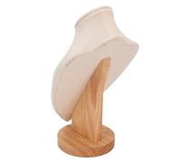 Saluaqui Elegant Wood Necklace Display Holder with Plush Fabric - Multipurpose Jewelry Bust Stand for Home, Store, Trade Show - Black Necklace Chain Display Stand (Beige)