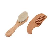Saluaqui Goat Hair Baby Brush and Comb Set with Wooden Handle - Multifunctional Wool Brush for Baby and Men's Hair Care