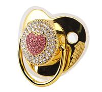 Saluaqui Heart Shape Baby Pacifier with Shining Rhinestones - Soft Silicone Infant Dummy Soother for Newborns - Pink (Gold)