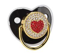 Saluaqui Heart Shape Baby Pacifier with Shining Rhinestones - Soft Silicone Infant Dummy Soother for Newborns - Pink (Black)