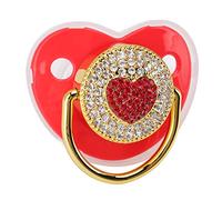 Saluaqui Heart Shape Baby Pacifier with Shining Rhinestones - Soft Silicone Infant Dummy Soother for Newborns - Pink (Red)