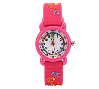 Saluaqui Kids Cartoon Watch with Letter Pattern - Time Recognition Tool for Children - Eco-Friendly Pink Wrist Watch Easy Adjust Strap (#2)