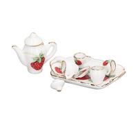 Saluaqui Miniature Ceramic Dollhouse Tea Set with Strawberry Pattern - Charming 1:12 Scale Tea Cup Set for Doll House Decoration & Pretend Play