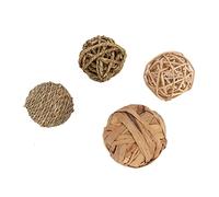 Saluaqui Small Animal Activity Toy Set for Bunny Rabbits and Guinea Pigs - 4Pcs Chewable Teething Balls, Handmade From Wild Vetch, Safe Pet Chew Toys