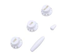 Saluaqui Versatile Electric Guitar Potentiometer Knob Set for Volume Tone Control with Sturdy Plastic in Cream Yellow Gold Lettering (White Color Gold Word)