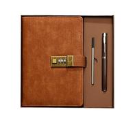 Saluaqui Vintage A5 Notebook with Lock - PU Leather Softcover Diary with 3-Digit Security Code, Extra Pen & Refill, Elegant Box - 112 Page Retro Journal for Business, School, or (Brown)