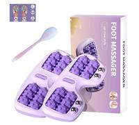 Saludea 3-in-1 Foot Therapy Set - Dual Foot Massage Roller with Hot/Cold Support, Gua Sha Board & Reflexology Chart - Portable Plantar Fasciitis Relief & Relaxation Tool for Home, Office (Purple-2)