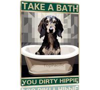 Saluki Dog 8x12 Inch Aluminum Sign for Dog Lovers Take A Bath You Dirty Hippie-Vintage Retro Dog Metal Wall Art,Dog Hippie Metal Tin Sign for Home Toilet Bathroom