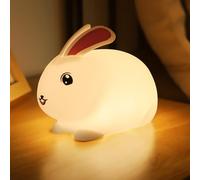 SALUOKE Bunny Night Light 7-Colors: Soft Silicone Nursery Nightlights with Rechargeable, Portable Timing Function Lamp, Cute Baby Night Lamp Wireless, Bedroom Decor for Children & Toddler