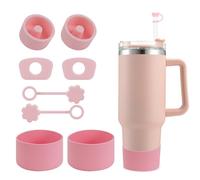 SALUOKE Cup Accessories 8 Pcs for Stanley, Including 2 Straw Cover Cap, 2 Square Spill Stopper, 2 Round Leak Stopper, 2 Pcs Silicone Boot for Stanley Cup 2.0 40/30oz Tumbler, Cup Not Included (Pink)