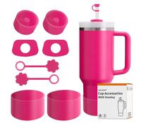 SALUOKE Cup Accessories 8 Pcs, Including 2 Straw Cover Cap, 2 Square Spill Stopper, 2 Round Leak Stopper, 2 Pcs Silicone Boot for Stanley Cups 2.0 40/30oz Tumbler, Cup Not Included (Passion Pink)