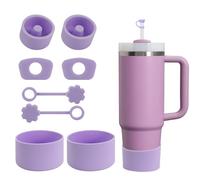 SALUOKE Cup Accessories 8 Pcs, Including 2 Straw Cover Cap, 2 Square Spill Stopper, 2 Round Leak Stopper, 2 Pcs Silicone Boot for Stanley Cup 2.0 40/30oz Tumbler, Cup Not Included(Purple)