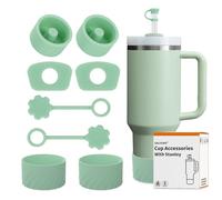 SALUOKE Cup Accessories 8 Pcs, Including 2 Straw Cover Cap, 2 Square Spill Stopper, 2 Round Leak Stopper, 2 Pcs Silicone Boot for Stanley Cup 2.0 40/30oz Tumbler, Cup Not Included (Mint Green)