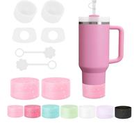 SALUOKE Cup Accessories 8 Pcs, Including 2 Straw Cover Cap, 2 Square Spill Stopper, 2 Round Leak Stopper, 2 Pcs Silicone Boot for Stanley H2.0 40oz 30oz Tumbler （Transparent Pink）