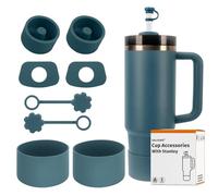 SALUOKE Cup Accessories 8 Pcs, Including 2 Straw Cover Cap, 2 Square Spill Stopper, 2 Round Leak Stopper, 2 Pcs Silicone Boot for Stanley Cups 2.0 40/30oz Tumbler, Cup Not Included (Blue Spruce)