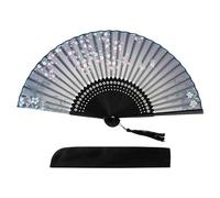 Salutto Hand Fan Bamboo Printed Pattern Folding Fan Lacquered Bamboo Fan For Party Wedding Gift With tassel and fan cover Cherry Blossom black