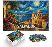 Salvador Brazil Cityscape Night Art Adult Puzzle 1000pcs (70x50cm) | Enjoy a mindful activity for adults around the table for rewarding progress.