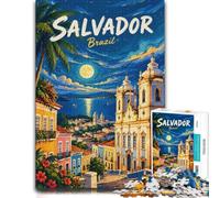 Salvador Brazil Cityscape Night Art Jigsaw Puzzle for Adults, 1000 Pieces | Border-first building - an activity that can be paused and resumed during indoor leisure.