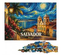 Salvador Brazil Cityscape Night Art Jigsaw Puzzle for Adults, 1000 Pieces | Image-area sorting - steady puzzle progress alone or together.