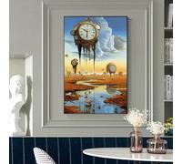 Salvador Dali Classic Wall Art Prints Posters Canvas Paintings Strange Clock Abstract Wall Pictures for Living Room Decor 80x110cm(31x43in) blackframe