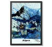 Salvador Dali, French Alps Vintage French Travel Poster, Retro France Tourism Print, Holiday Home Decoration Wall Art, A5 (Black Frame) - 21x14.8cm