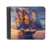 Salvador-Dali Ship with Butterfly Sails Bifold Wallet PU Leather Pocket Wallet Slim Purse for Women Men Gifts