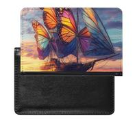 Salvador-Dali Ship with Butterfly Sails Passport Holder for Men Women PU Leather Passport Cover Travel Wallet