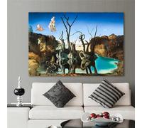 Salvador Dali Swans Reflecting Elephants Canvas Painting Poster Prints Wall Art Picture for Living Room Bedroom Unframed 80x120cm(31x47in) Frameless