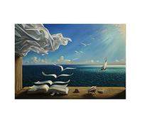 Salvador Dali The Waves Book Sailboat Painting on Canvas Posters and Prints Large Wall Art Pictures for Living Room Decor 80X120cm(31x47in) Inner Framed Artwork for Wall