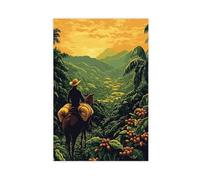 Salvadoran Farmer on Horse Illustration, Coffee Field Art Print Canvas Poster Wall Art Decor Print Picture Paintings for Living Room Bedroom Decoration 20x30inch(50x75cm)