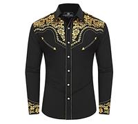 SALVAJE OESTE Embroidered Western Cowboy Shirts for Men Snap Button Long Sleeve Shirt with Western Cowboy Embroidery, Black-yellow, XL