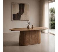 Salvator Curved Fluted Dining Table - Oval - Pedestal - Natural - Mango Wood - Sizes Available