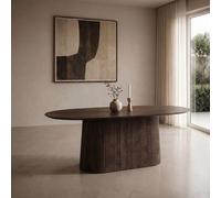 Salvator Curved Fluted Dining Table - Oval - Pedestal - Walnut - Mango Wood - Sizes Available