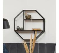 salvo wooden octagonal wall shelf with 3 shelves in matt wild oak