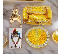 Salvus App SOLUTIONS Metal Handcrafted Laddu Gopal with Shringaar Set, Poshak & Singhasan | Bal Gopal Idol for Pooja & Home Temple Decor