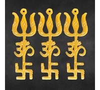 Salvus APP SOLUTIONS Om Trishul Swastik Trishakti Yantra - Sacred Spiritual Wall Hanging for Positive Energy, Protection & Prosperity (3 inch_Golden) [Pack of 3]