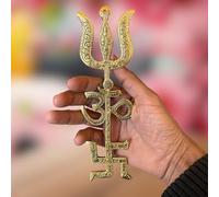 Salvus APP SOLUTIONS Sacred Harmony: Om Trishul Swastik Trishakti Yantra Door Wall Hanging for Positive Energy and Spiritual Ambiance (8 inch_Golden) 1-PC