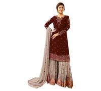 Salwar Kameez Sharara long Sleeves Indian Designer Shalwar Suit Party Wear Ready To Wear ethnic Heavy Foux Georgette Nazmeen Chiffon Dupatta (Choice 4, XL UK 16 Bust 44 Waist 40 Hips 46)