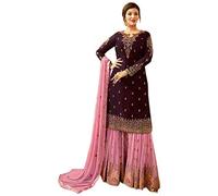 Salwar Kameez Sharara long Sleeves Indian Designer Shalwar Suit Party Wear Ready To Wear ethnic Heavy Foux Georgette Nazmeen Chiffon Dupatta (Choice 5, XL UK 16 Bust 44 Waist 40 Hips 46)