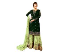 Salwar Kameez Sharara long Sleeves Indian Designer Shalwar Suit Party Wear Ready To Wear ethnic Heavy Foux Georgette Nazmeen Chiffon Dupatta (Choice 3, S UK 10 Bust 38 Waist 34 Hips 40)