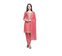 Salwar Kameez Suit Set for Women Plus Size Indian Punjabi Patiala Party Wear Ready to wear Dress for Women, Peach-coloured & Gold-toned, XXL
