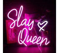 Saly Queen Neon Signs for Wall Decor Neon Wall Art Acrylic LED Lights with Hanging Chain Light Up Signs for Bedroom Decor Man Cave Bar Pub Wedding Party 5V USB Operated Dimmable