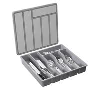 Salyeeluly Covered Utensil Tray with Lid | Silverware Organizer for Kitchen Drawer and Countertops | Plast-ic Cutlery and Flatware Storage Box for Spoons Forks Knives Holder Case, 6 Compartments