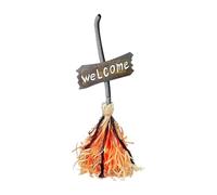 Salyeeluly Floating Witch Broom Decoration | Red Light Animated Halloween Dancing Broom | Realistic Horror Scene Props with Laughter Sound for Graveyard Haunted House Backyard Garden Park